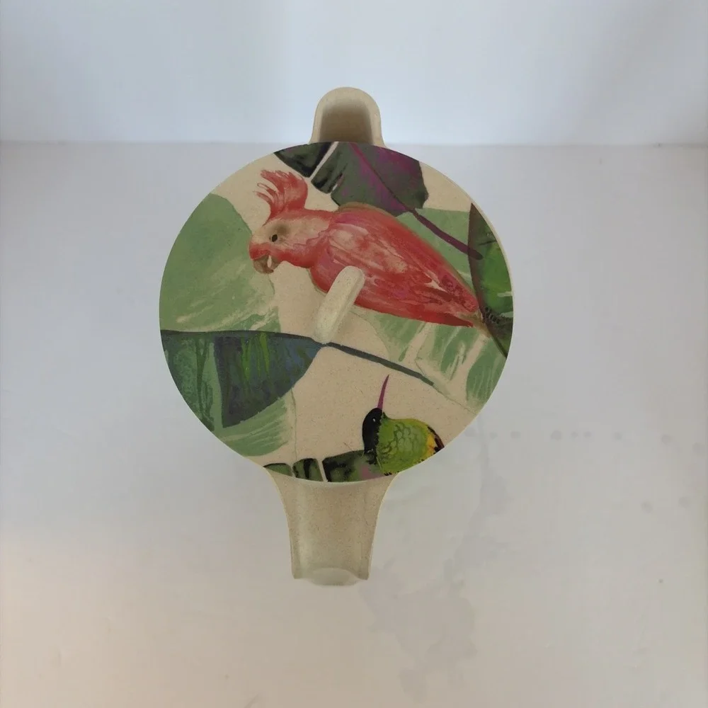Bamboo Tropical Bird Pitcher Anthropologie style Tropical Summer Tiki Colorful‎